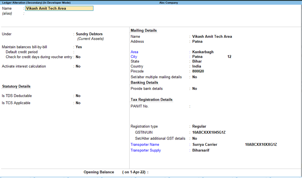 Tally TDL Area Wise City Wise State Wise & Transport Module
