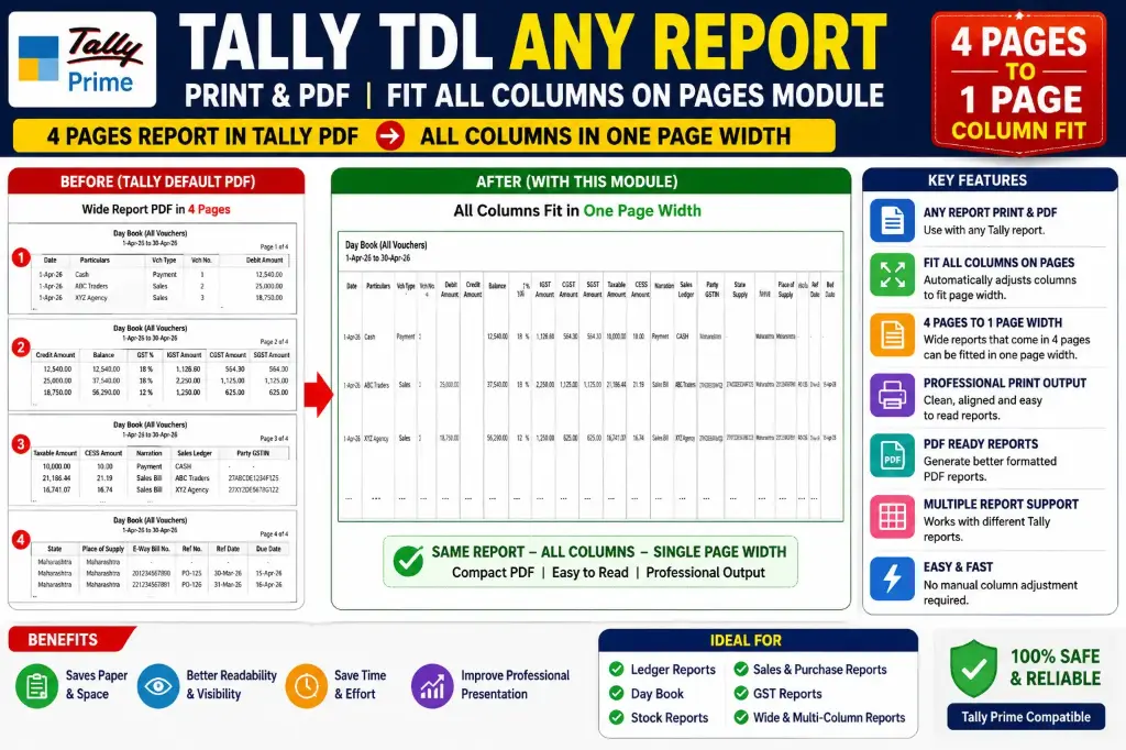 Tally TDL Any Report Print & PDF Fit All Cloumns on Pages Module