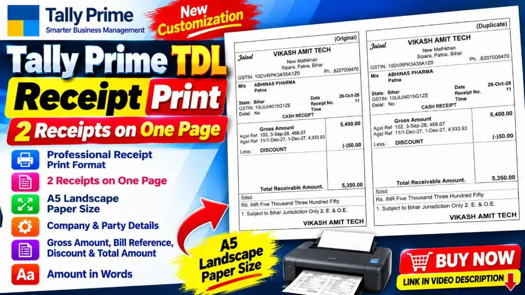 Tally Prime TDL | Receipt Print Customization | 2 Receipts on One Page