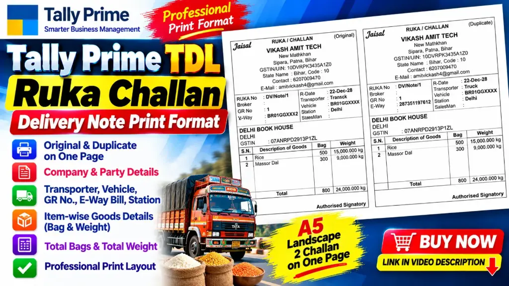 Tally TDL Ruka Challan Delivery Note Print Format
