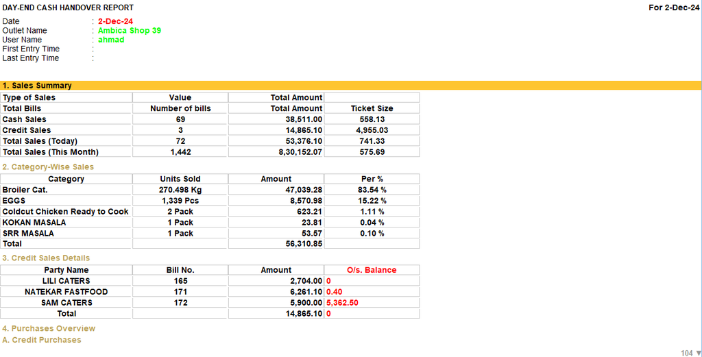 Tally TDL Day-End Cash Handover Summary Report l Cash Balance Report for [Location/Department]